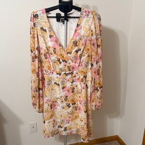 City Chic Floral Long Sleeve Dress - Pink and Gold